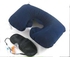 (Indigo) 3 in1 Travel Set Inflatable Neck Air Cushion Pillow   eye mask   2 Ear Plug amenity kit