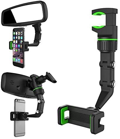 Putcom 360 Phone Mount, Putcom 360 Car Rearview Mirror Mount Stand Holder for Cell Phone, Multifunctional Rearview Mirror Phone Holder, Adjustable Stand, Suitable for All Phone Models (1pcs-Green)