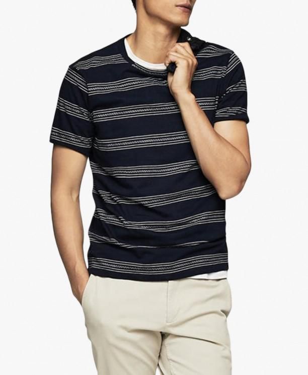 Navy Striped Cotton T-Shirt