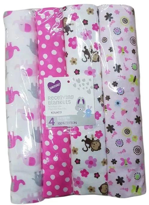Fashion Kolaco Assorted Cotton Flannel Receiving Blankets - 4 PCs Keep sweet baby girl wrapped in warmth in these 100% cotton flannel fabric receiving