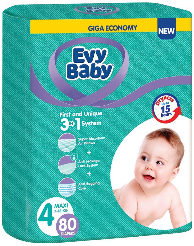 Evy Baby, Diapers, Number 4, From 7-18 Kg, Giga Economy Pack - 80 Pcs