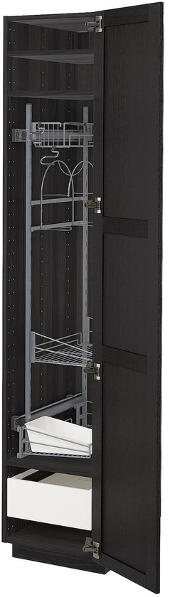 METOD / MAXIMERA خزانة عالية مع أرفف مواد نظافة - أسود/Lerhyttan صباغ أسود ‎40x60x200 سم‏