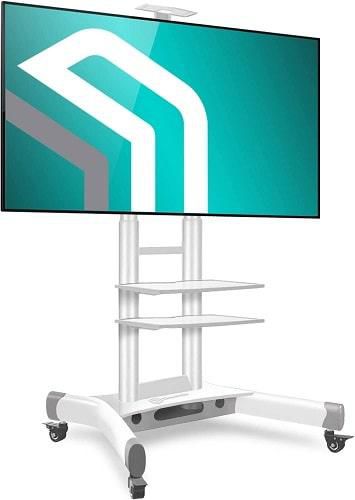 ONKRON Mobile TV Stand with Wheels Rolling TV Stand for 40-70 Inch LED LCD Flat or Curved Screen TVs up to 100 lbs - Height Adjustable TV Cart with Shelves - Portable TV Stand (TS1552) White