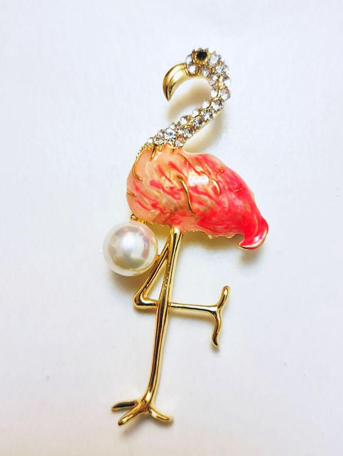 Pink Flamingo & Pearl Studded Brooch & Clothes Pin