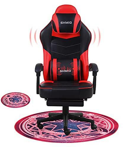 Gaming Chair Office Chair with Massage Computer Chair with Footrest Ergonomic Gamer Chair with Mat for Hardwood Floor,Red/Black