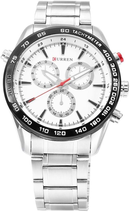 Curren 8189 Man Quarz Watch Full Stainless Steel Silver and White