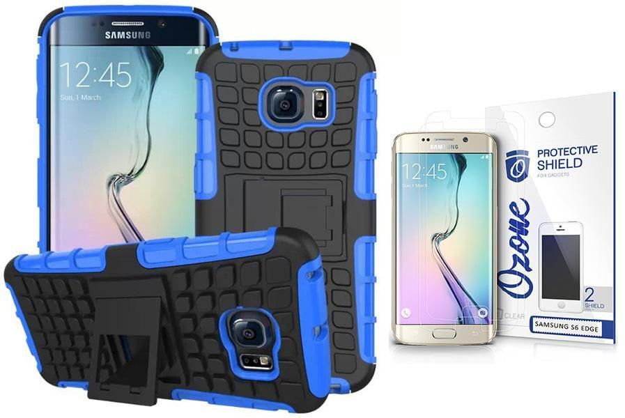 Ozone Tough Shockproof Hybrid Case Cover with Screen Protector for Samsung Galaxy S6 Edge Blue
