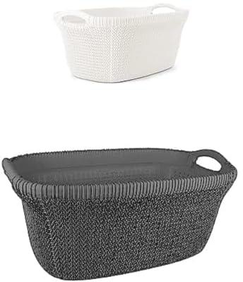 Laundry Basket Palm Oval White + El Helal & Star Palm Oval Laundry Basket - Grey