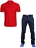 Navy Blue Khaki Trouser + red polo tshirt
