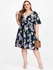 Flutter Sleeve Belted Floral Print Plus Size Bohemian Midi Dress - L | Us 12