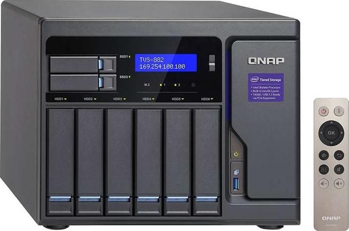 Qnap 8 Bay NAS/iSCSI IP-SAN, Intel Skylake Core i3-6100 3.7 GHz Dual core, 8GB RAM, Built-in M.2 SATA 6Gb/s slots & 2.5” SSD slots, Triple HDMI output  | TVS-882-i3-8G-US