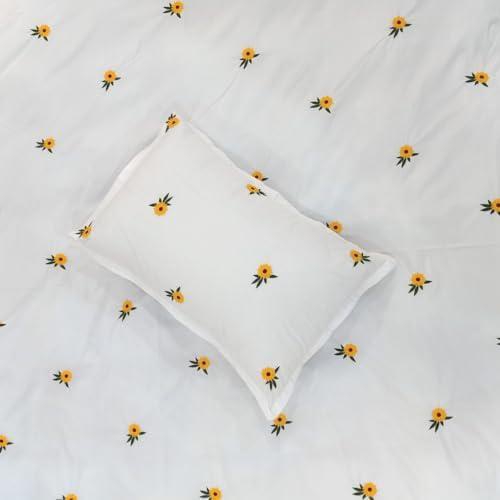 BedNHome, Sunflower Embroidery Duvet cover set, plain, White (240x260cm)