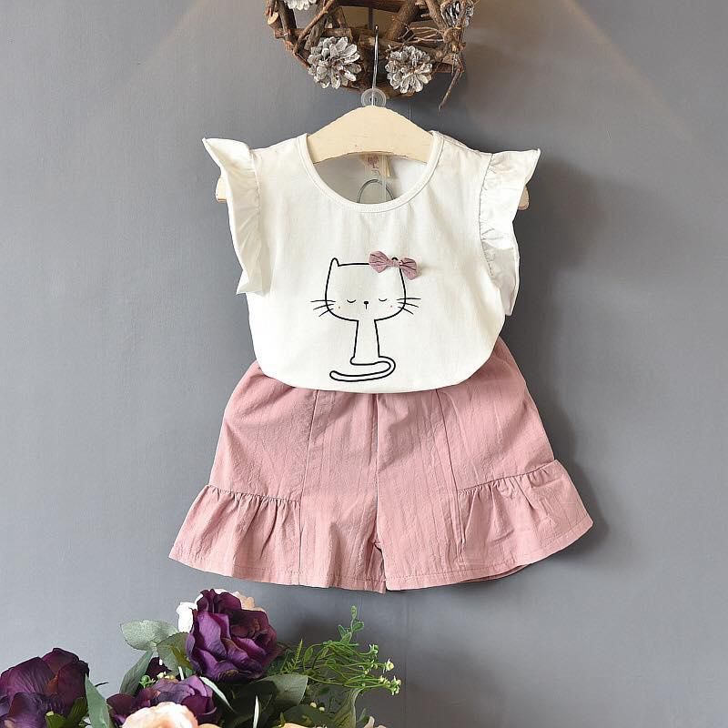 Girls Suit Kitten Design Skirt 2-7Y - 1 Size (Pink)