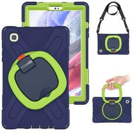 Moxedo Shockproof Rugged Protective Colorful Case with 360 Rotating Kickstand and Shoulder Strap for Kids Compatible for Samsung Galaxy Tab A7 Lite 8.7 Inch T220/T225 (Navy Blue/Lime)
