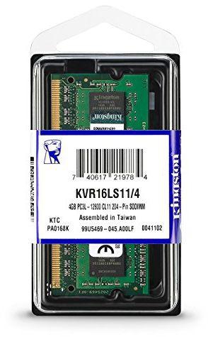 Kingston 4GB DDR3L PC3L-12800 1600MHz 1.35V Non-ECC CL11 Laptop Memory (KVR16LS11/4)
