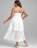 Plus Size Lace and Chiffon Ruffled Crisscross Maxi Sleeveless Wedding Dress - L | Us 12