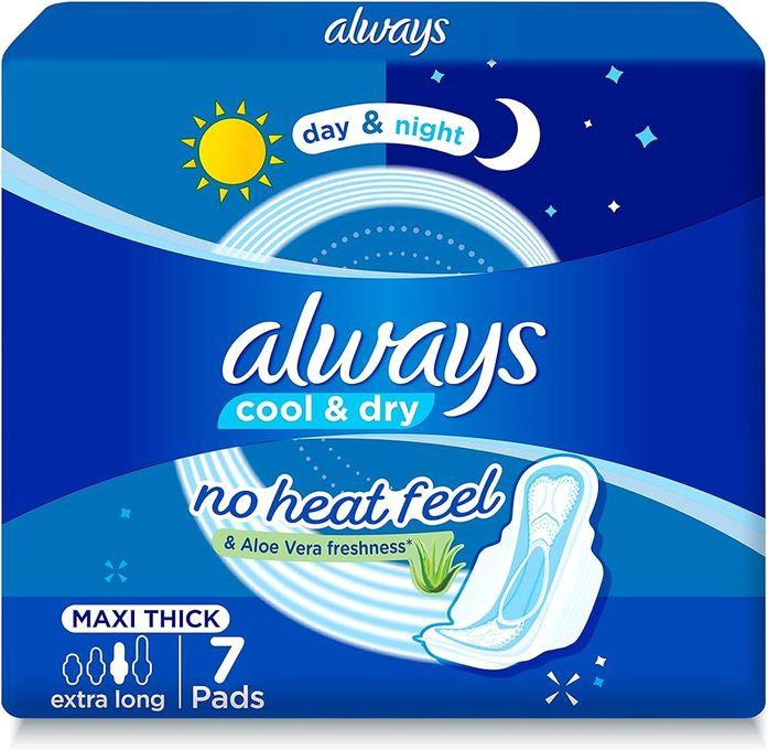 Always Always MAXI THICK , extra Long ,cool & Dry, 7 Pads + Amigo Gift