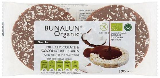 Bunalun Organic 4 Milk Chocolate & Coconut Rice Cakes 100G
