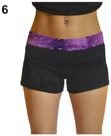 Summer Women's Mini Knockout Yoga Exercise Gym Workout Fitted Shorts Purple Starry Sky