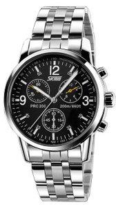 Skmei Stainless Black Dial Watch - Silver - 9070