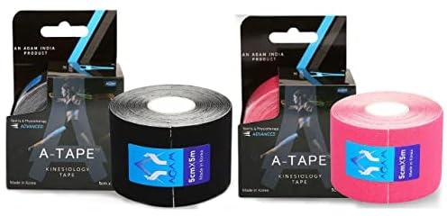 A-Tape Kinesiology Tape for Physiotherapy Korean Kinesio Tape for Sports Injury Pain Relief Athletic Therapeutic Muscle Tape (2 Inch * 5.0 mtr) Pack of 2