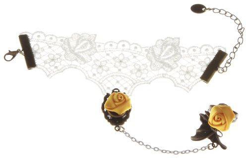 Royal Hand Chain Craft Bracelet with Finger Ring for Women Lace Yellow Rose