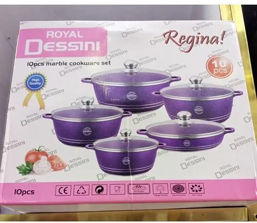 (BIG PROMOTION).Dessini Royal Dessini Non-Stick Cooking Pots - 10 Pieces - Purple .Dessini Royal Dessini Non-Stick Cooking Pots - 10 Pieces - Black. Clear glass Lid Elegance look H