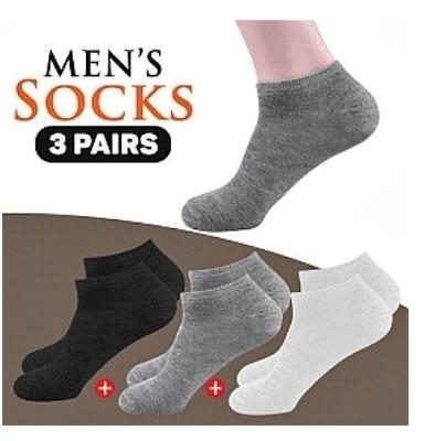 Men's Ankle Socks - 3 Pairs- white -grey -black