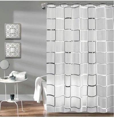 Bathroom Shower Curtain, Black and White Plaid Plastic Shower Curtain for Bathroom Decor, Waterproof Transparent Shower Curtain Hook Set, Modern Bathroom Curtain 71" x 71"