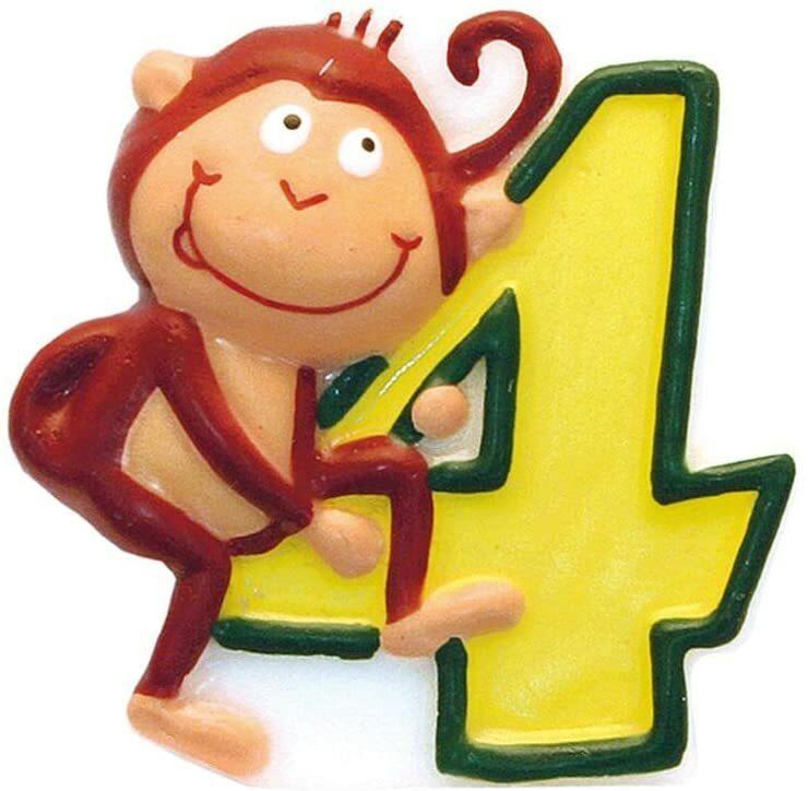 Party Time Animal Candle Number 4 Birthday Candle Kids Birthday Cake Decoration - Number Candle For Safari Theme Birthday Candle Cake Topper