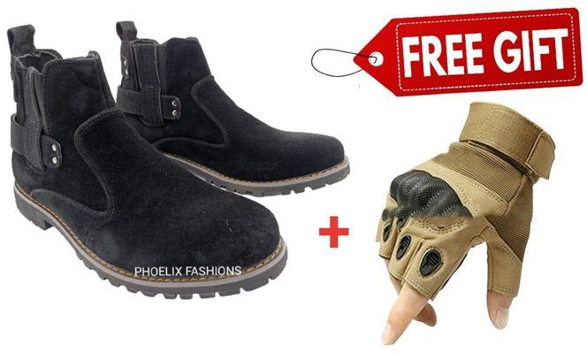 Cacatua Black Official Suede Boots + FREE TACTICAL GLOVES.