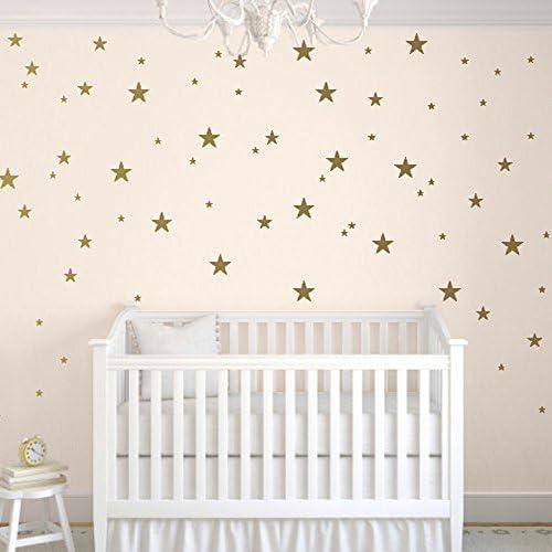 ملصقات حائط DCTOP Stars (124 ملصقات) ملصقات جدارية قابلة للإزالة ديكور منزلي سهل التقشير لاصقة جدران مطلية من الفينيل المعدني ملصق ديكور جداري بولكا للأطفال في غرفة نوم الأطفال (نجوم ذهبية)