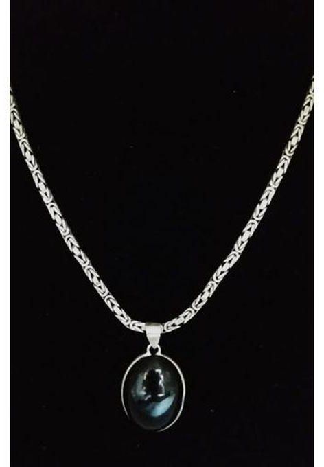Italy Silver King Necklace With Original Black Stone - 925