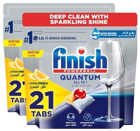 Finish Powerball Dishwasher Detergent All in One Tablets for Deep Clean & Sparkling Shine, Lemon Sparkle - 42 Tabs (21 Tabs, Pack of 2)