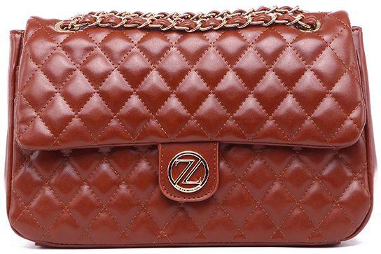 Zeneve London 63S52 Quilted Classic Flap Handbag for Women - Brown