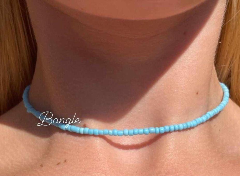 Fashion Choker Beads Necklace Blue Sky