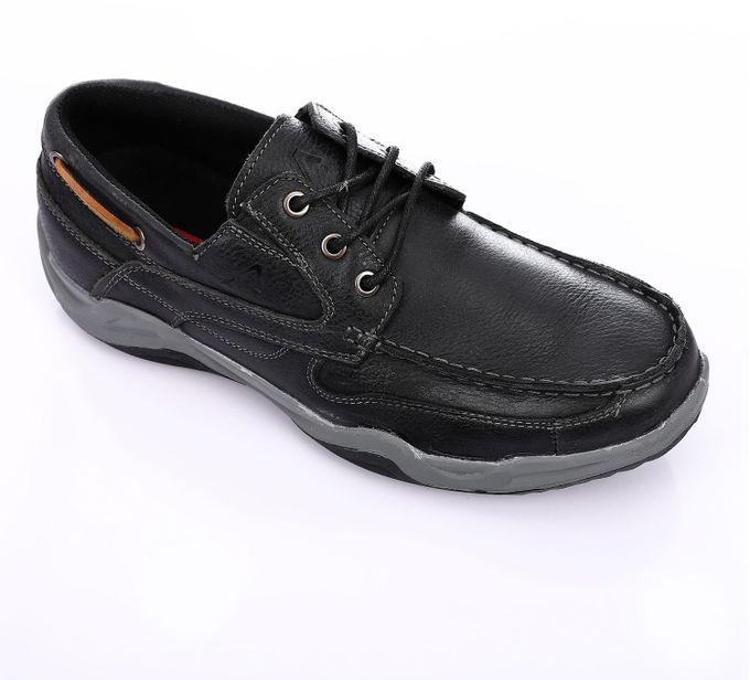 Activ Practical Lace Closure Leather Casual Shoes - Black