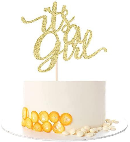 Kaoenla It's A Girl Cake Top - جنس الكشف عن الكعك، لوازم الحفلات التي تكشف عن نوع الجنس، الدعائم لبوث صور حفلات استقبال المولود (Gold It's A Girl)