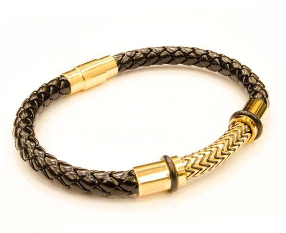 Hanso Metal & Leather Bracelets - Black & Gold