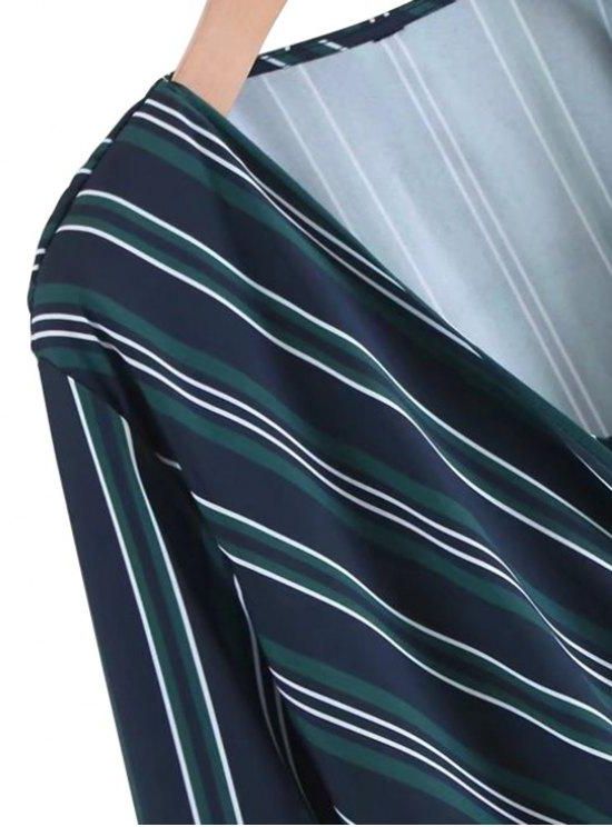 Long Sleeve Wrap Stripes Casual Dress