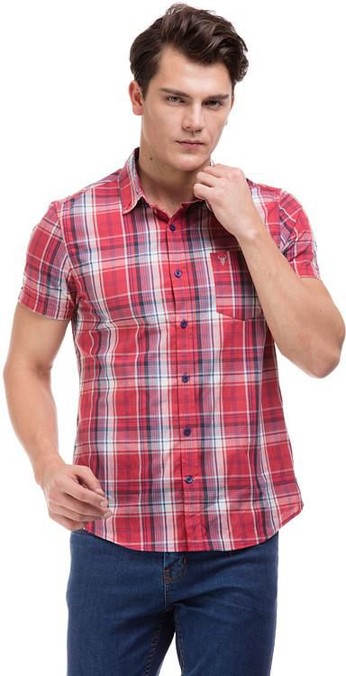 Plaids Short Sleeves Shirt - Red -W.RED