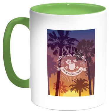 Beach Party Printed Coffee Mug Blue/White/Green 11ounce