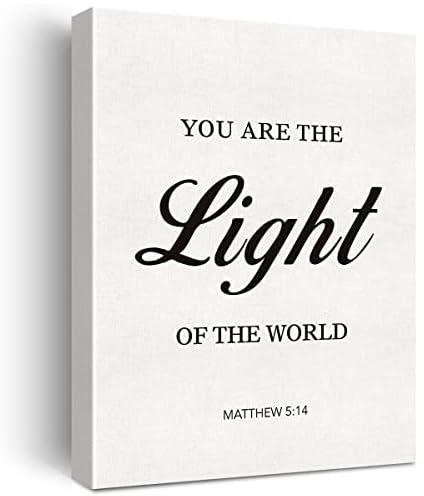 Christian Canvas Wall Art Motivational You are the Light of the World Matthew 5:14 Canvas Print Scripture Bible Verse Painting Home Wall Decor Framed Gift 12x15 Inch