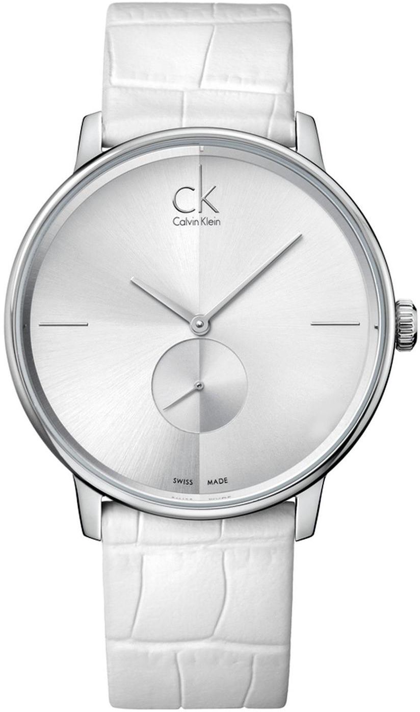 Calvin Klein Unisex Silver Dial White Leather Analog Quartz Watch
