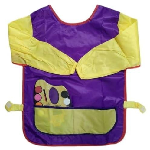 Waterproof Baby Bib Long Sleeve Paint Apron - Repeated Use, 2 Front Pockets Easy to Use to Keep Baby Clothes from 3 to 12 Years+Watercolor Palette