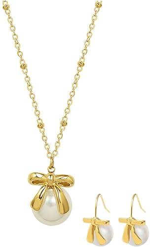Lee Cooper Women's Stainless Steel Gold Plating Jewelry Set (Necklace+Earrings) - LC.S.01263.110, 400+50mm, No Gemstone