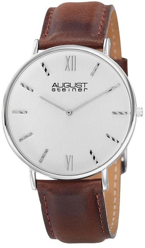 August Steiner Men's White Dial Leather Band Watch - AS8166SSBR