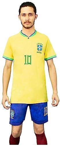 Brazil Soccer Jersey With Neymar JR Name and Number #10 T-Shirt and Short for Adults Size (S-XL)
