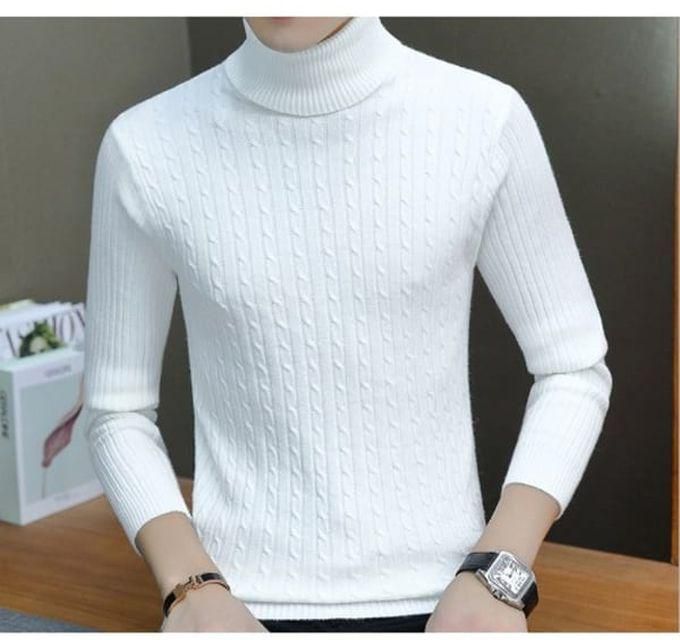 Unisex High Quality Turtleneck Long Sleeve Sweater Shirt - White
