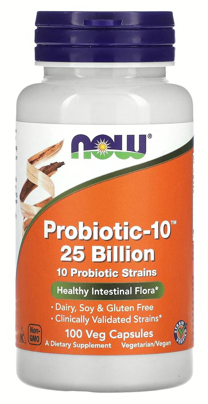 NOW Foods‏, Probiotic-10 بمقدار 25 مليار وحدة، 100 كبسولة نباتية